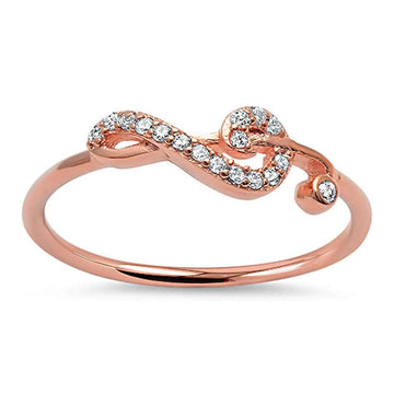 Music Note Ring Round Rose Tone, Simulated Cubic Zirconia 925 Sterling Silver